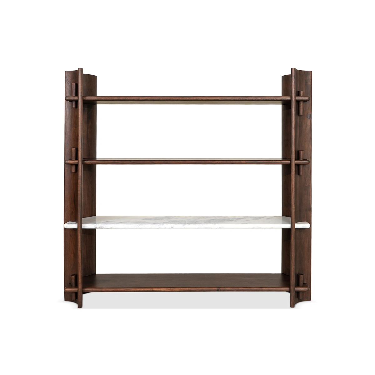 Bridge Bookcase Display Unit Walnut Acacia & Marble