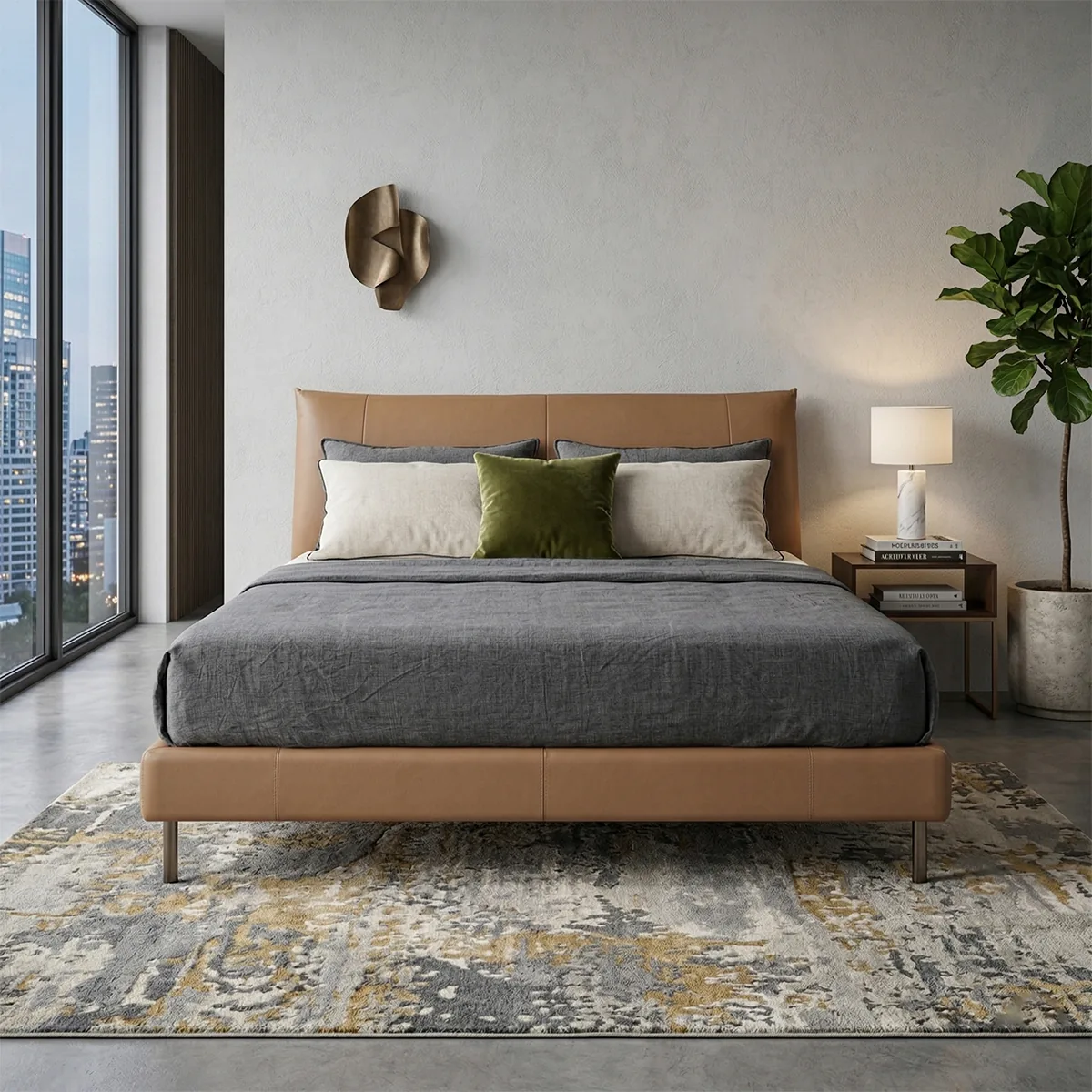Modle Leather King Size Bed – Brown