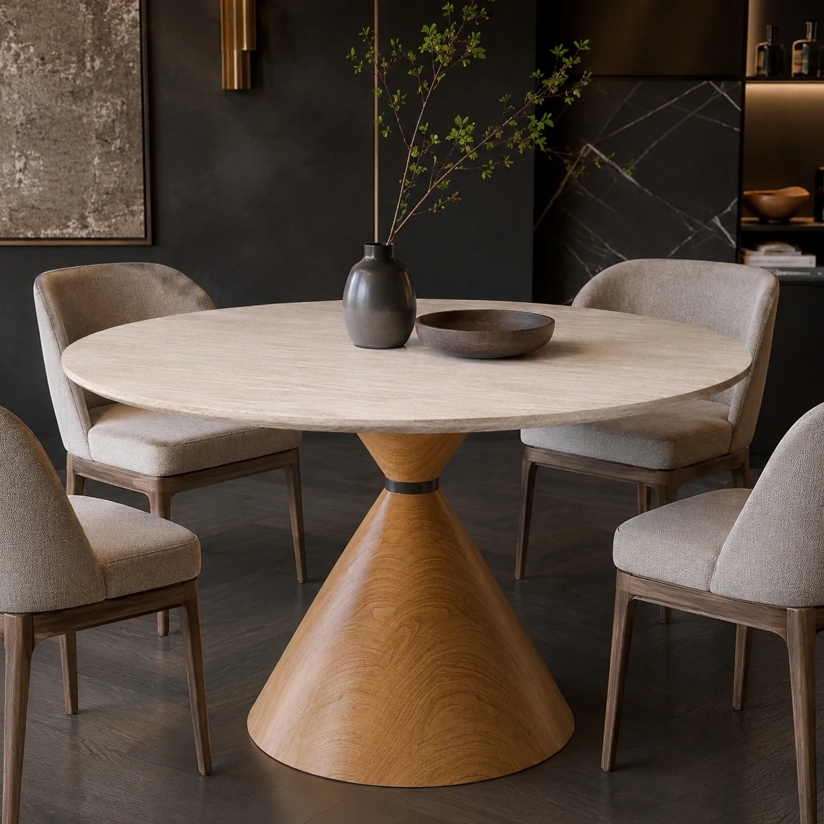 Cono Dining Table Brown Travertine 120 cm