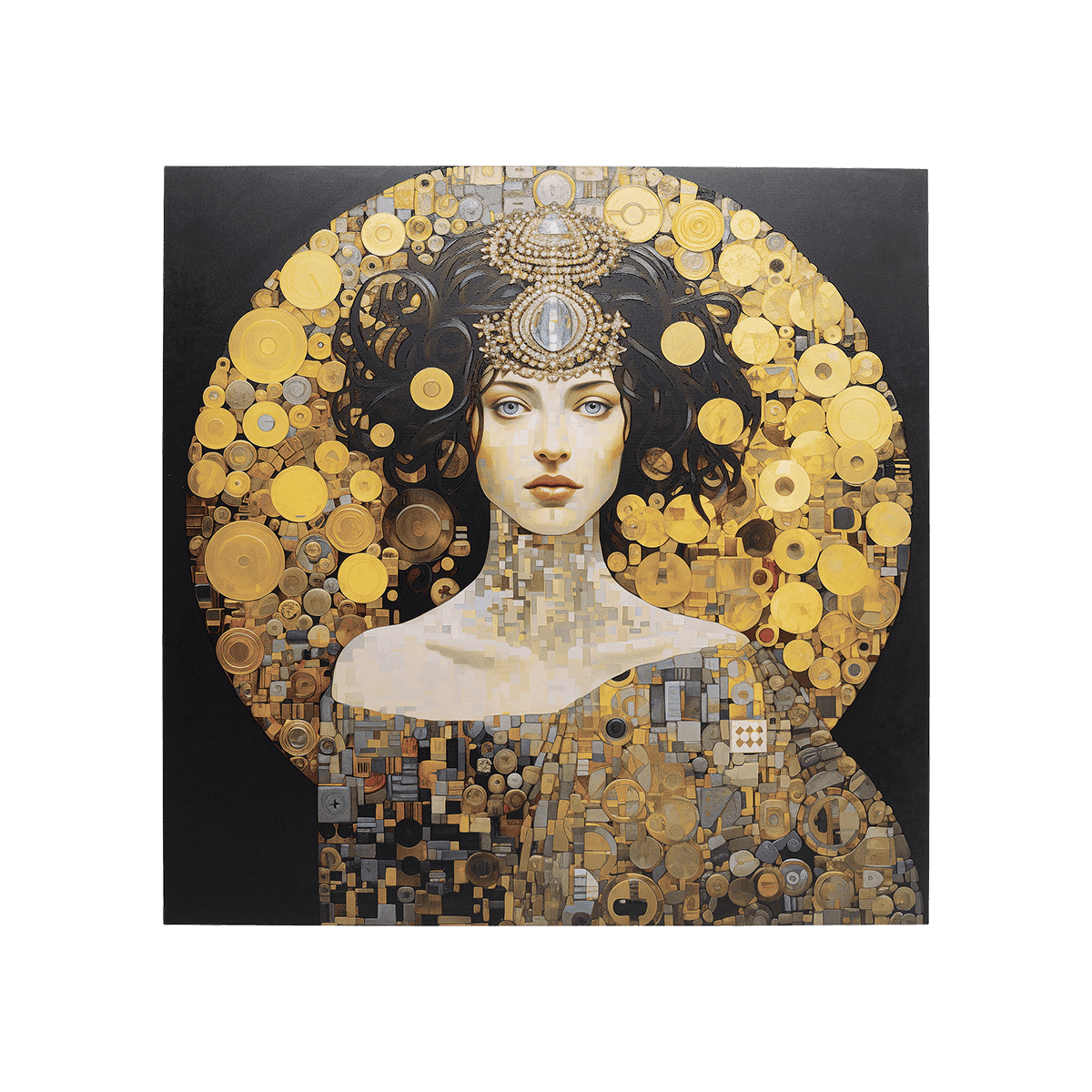 Art Nouveau Lady 3D Glass Picture - Golden