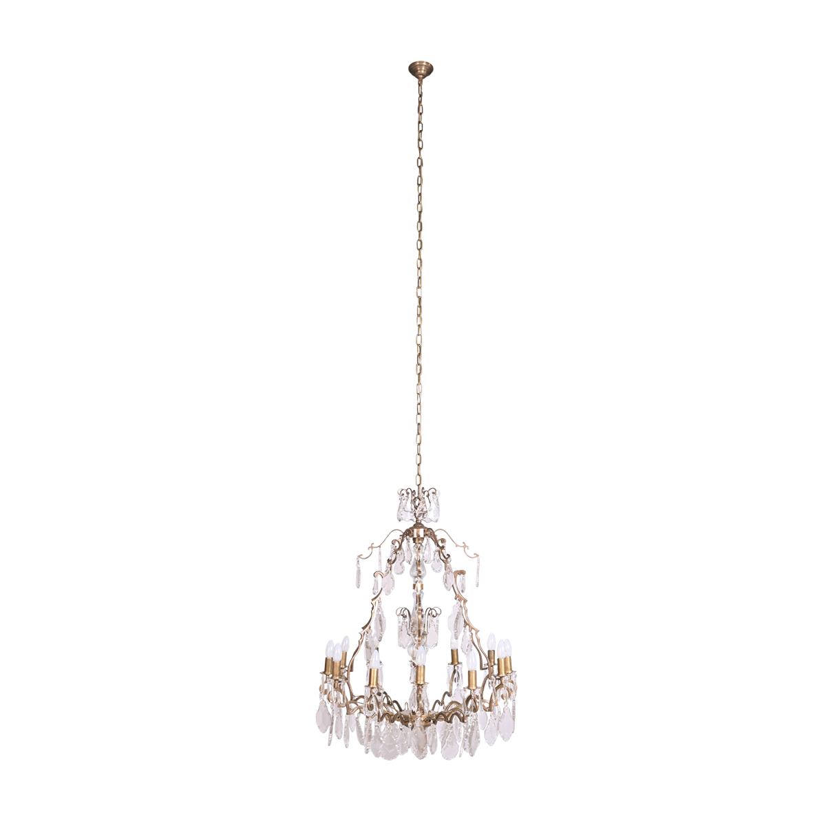 Crystal Chandelier (12 Lights) - Vintage Brass
