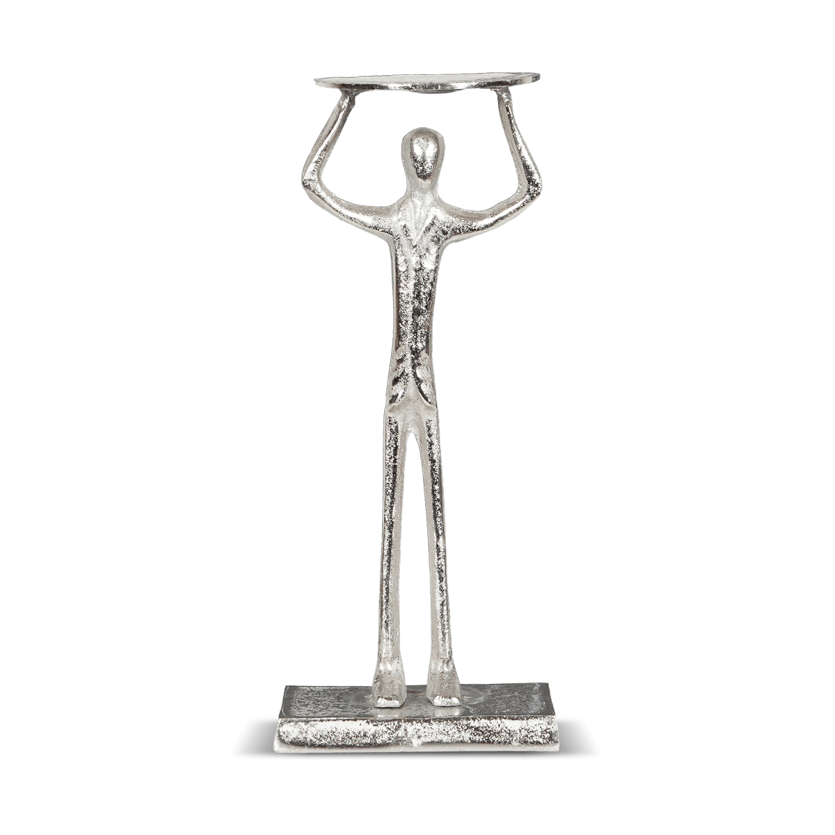 Man Lifting Pillar Holder (Large) - Raw Silver