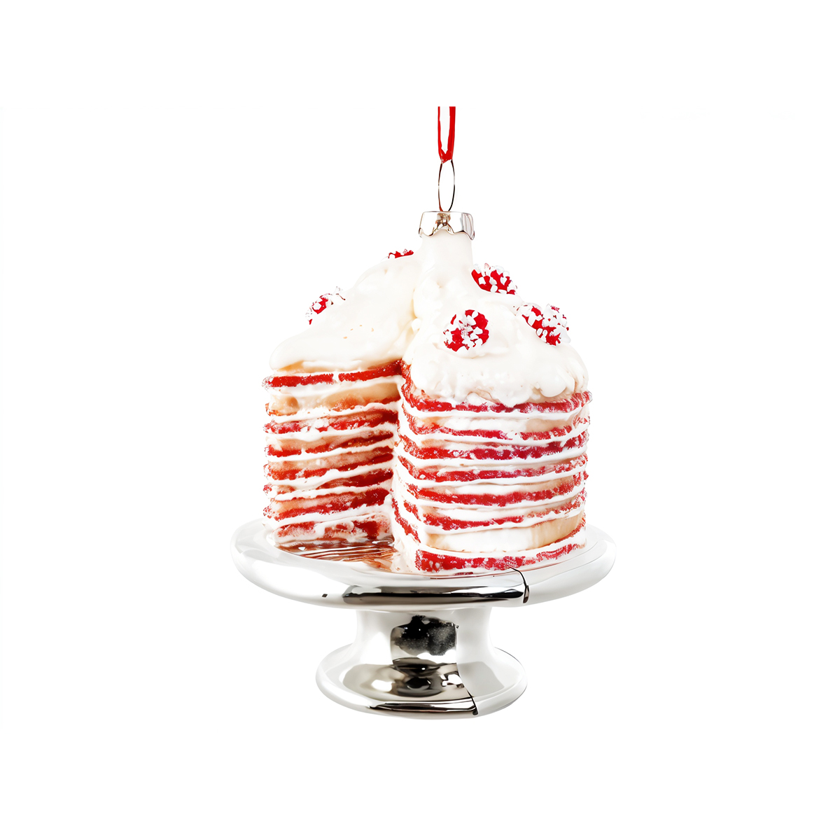 Glass Cake on Stand Ornament (Medium) – White