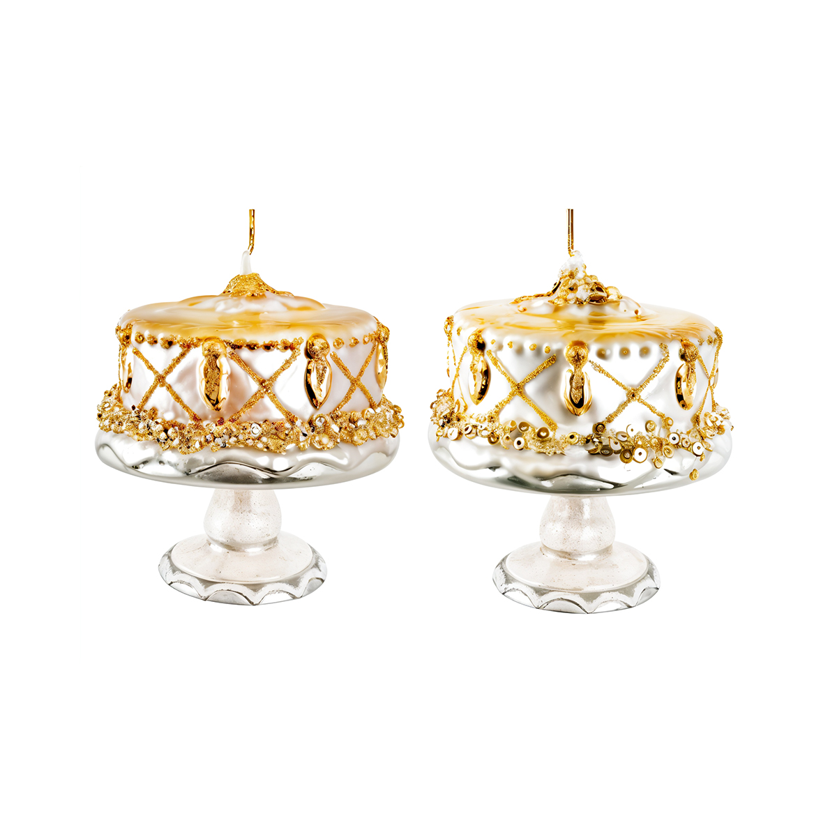 Glass Cake on Stand Ornament (Small) – Cream
