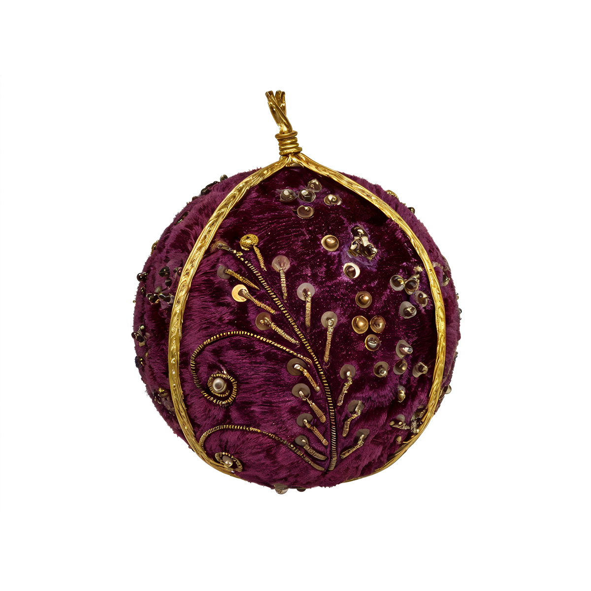 Beaded Velvet Ball Ornament (Small) – Red