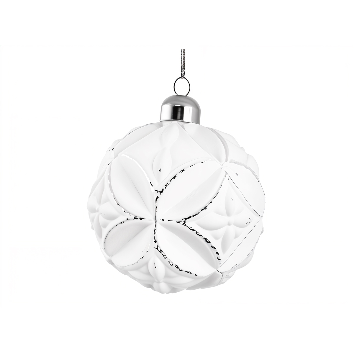 Floral Glass Ball Ornament (Small) – White