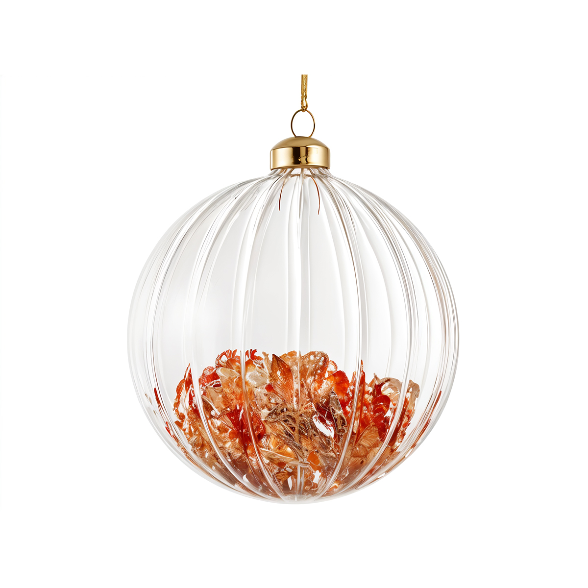 Lined Glass Ball with Copper Leaf (Large) – Clear