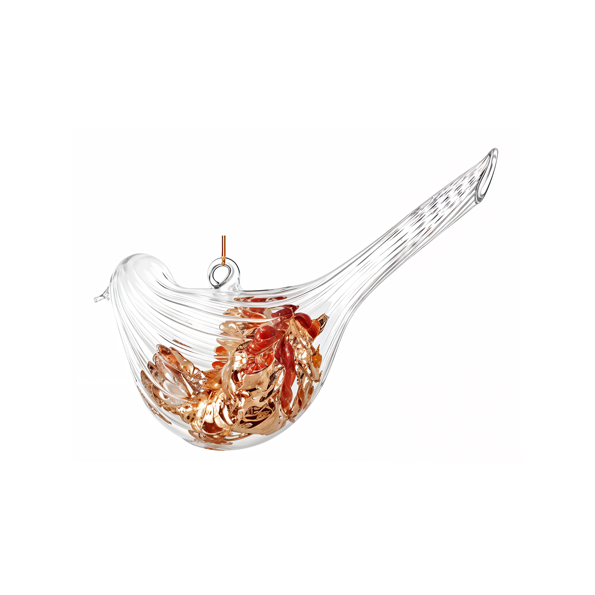 Lined Glass Bird with Copper Leaf (Small) – Clear