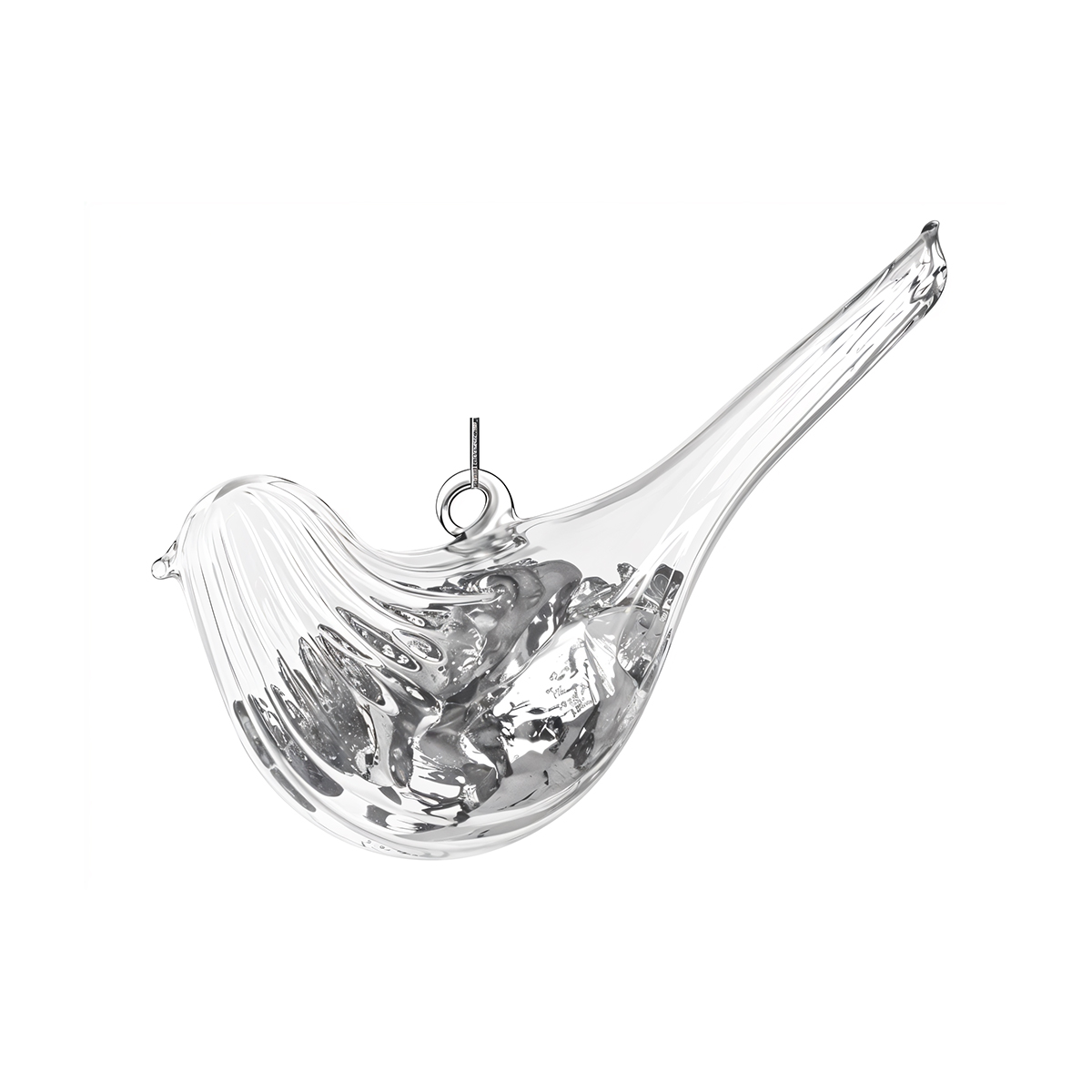 Lined Glass Bird with Silver Leaf (Small) – Clear