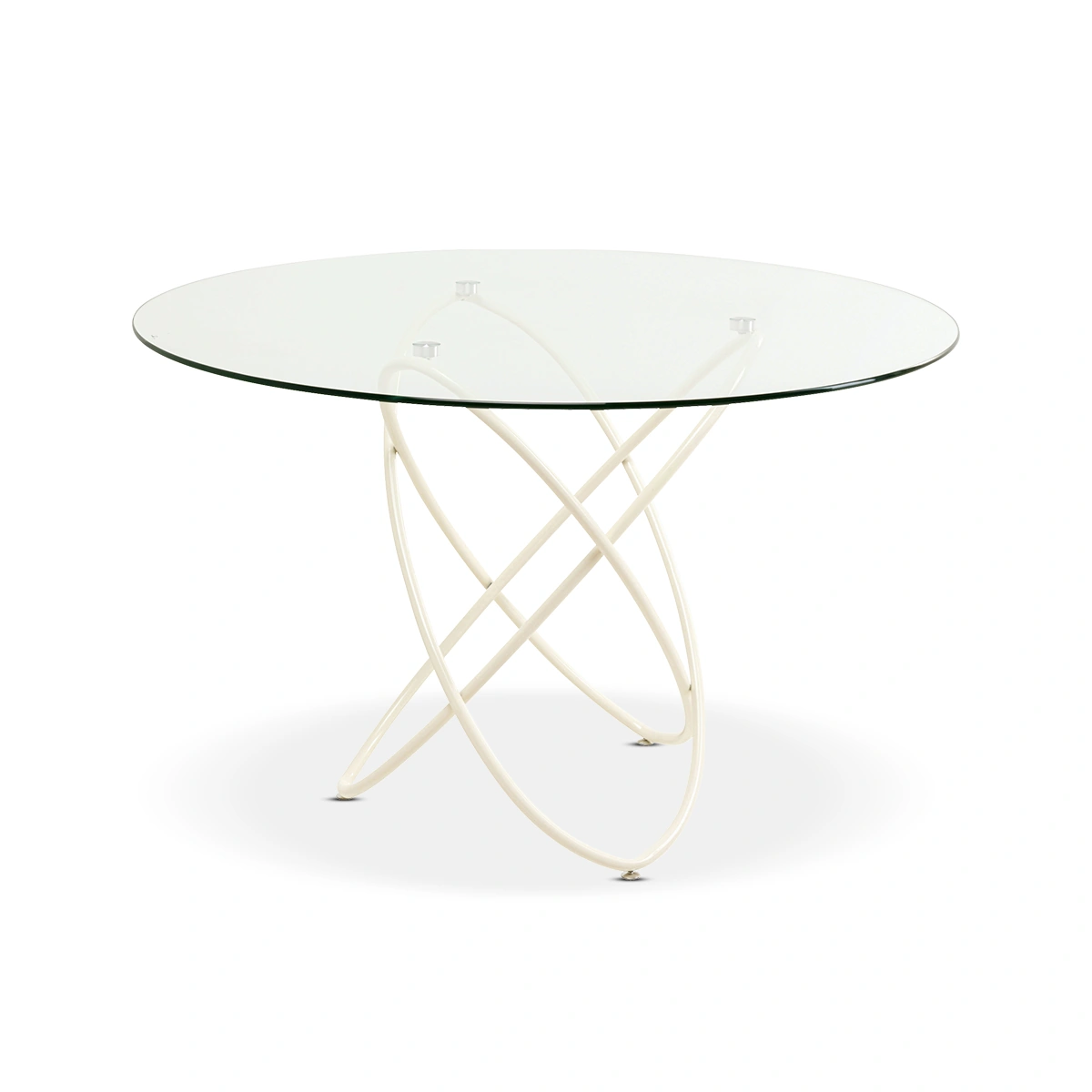 Molekular Dining Table Beige Glass Top with Steel Base, 120 cm Round