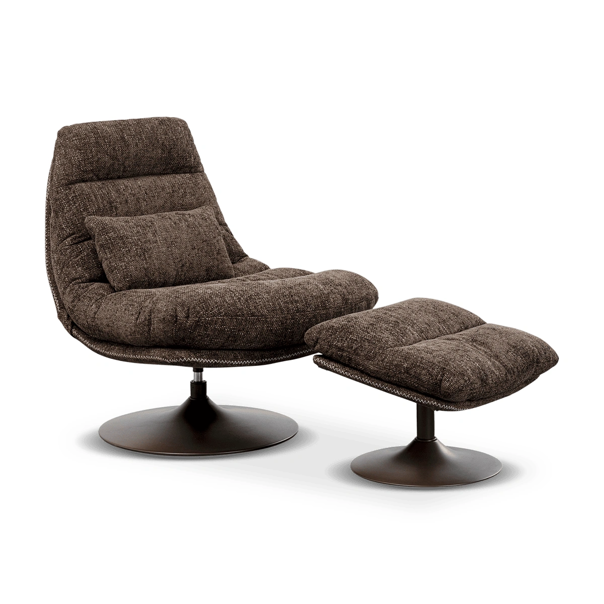 Montreal Grey Swivel Armchair with Stool - Polyester