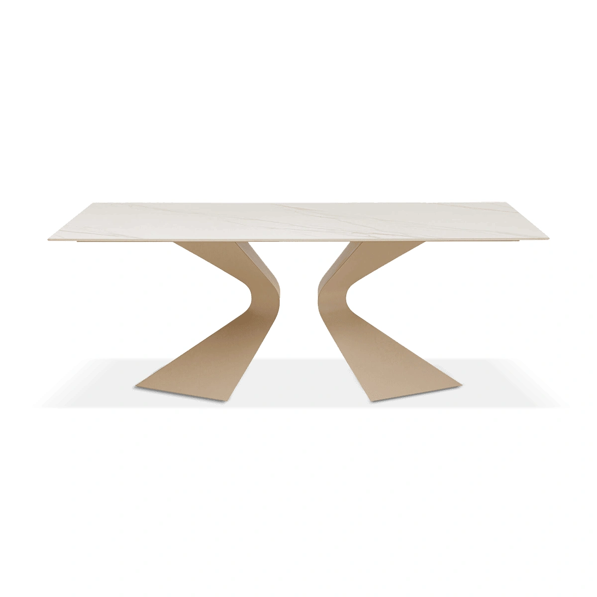 Gloria Dining Table Beige Ceramic with Greige Steel Frame, 6–8 Seater