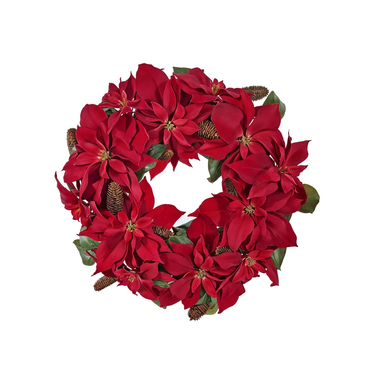 Large Poinsettia Wreath in Vibrant Red Polyester Blend