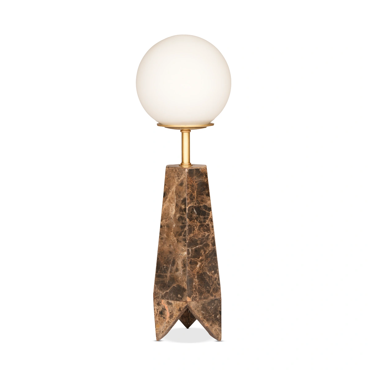 Oxy Table Lamp in Dark Emperador Marble with Milky White Glass Ball