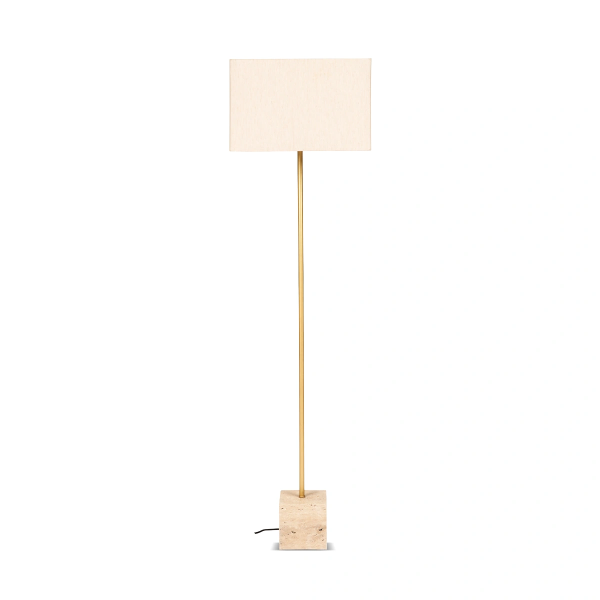 Beige Travertine Marble Floor Lamp with Gold Finish Frame