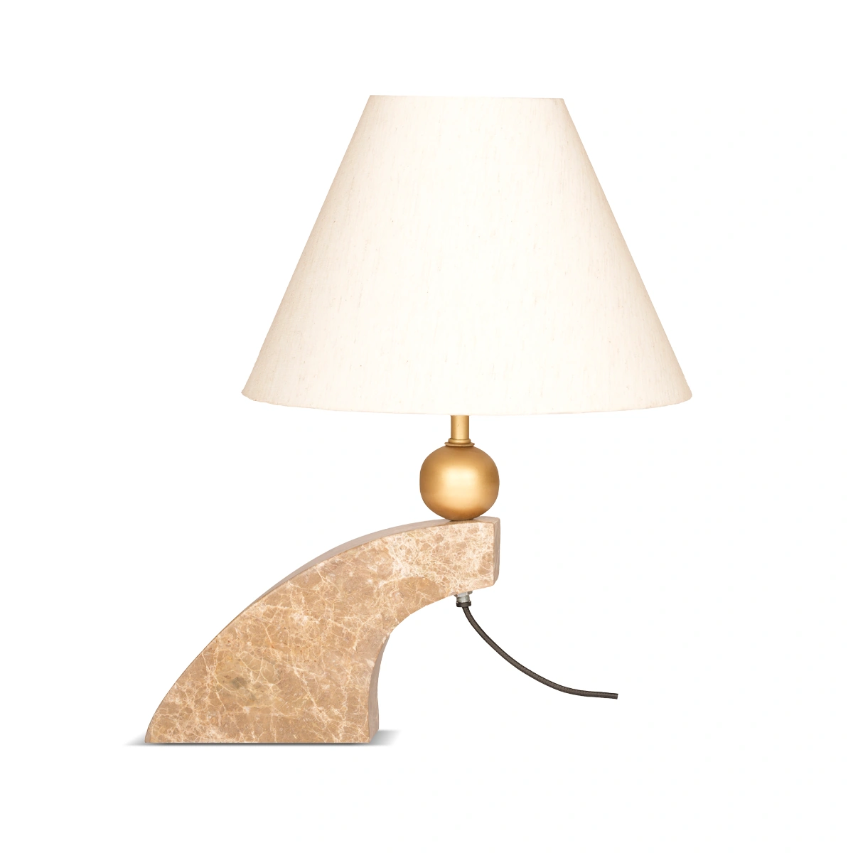 Alcove Tall Table Lamp in Light Emperador Marble with Gold Finish Steel Frame