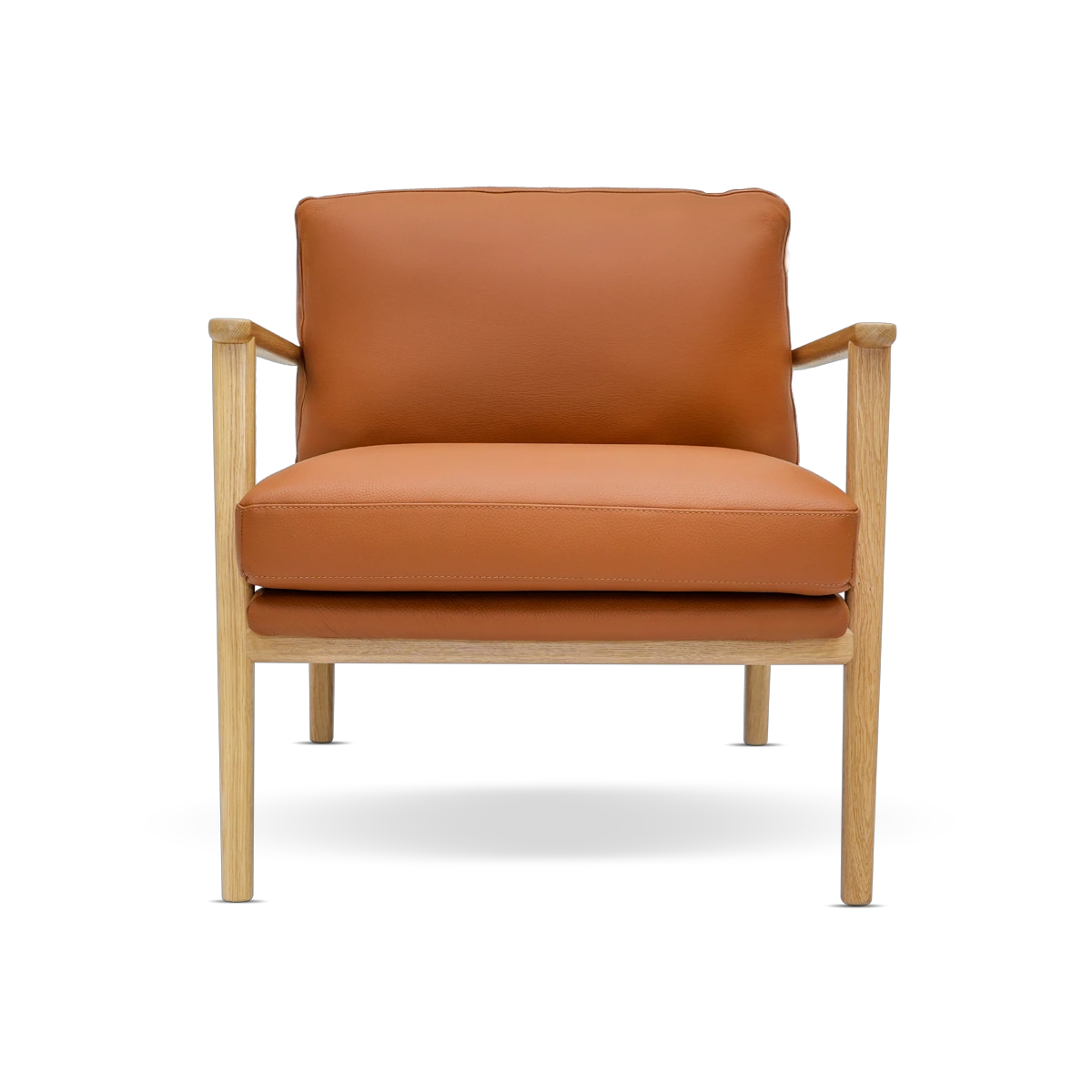 Roma Leather Armchair in Grey Terracotta and Brown Oak Wood