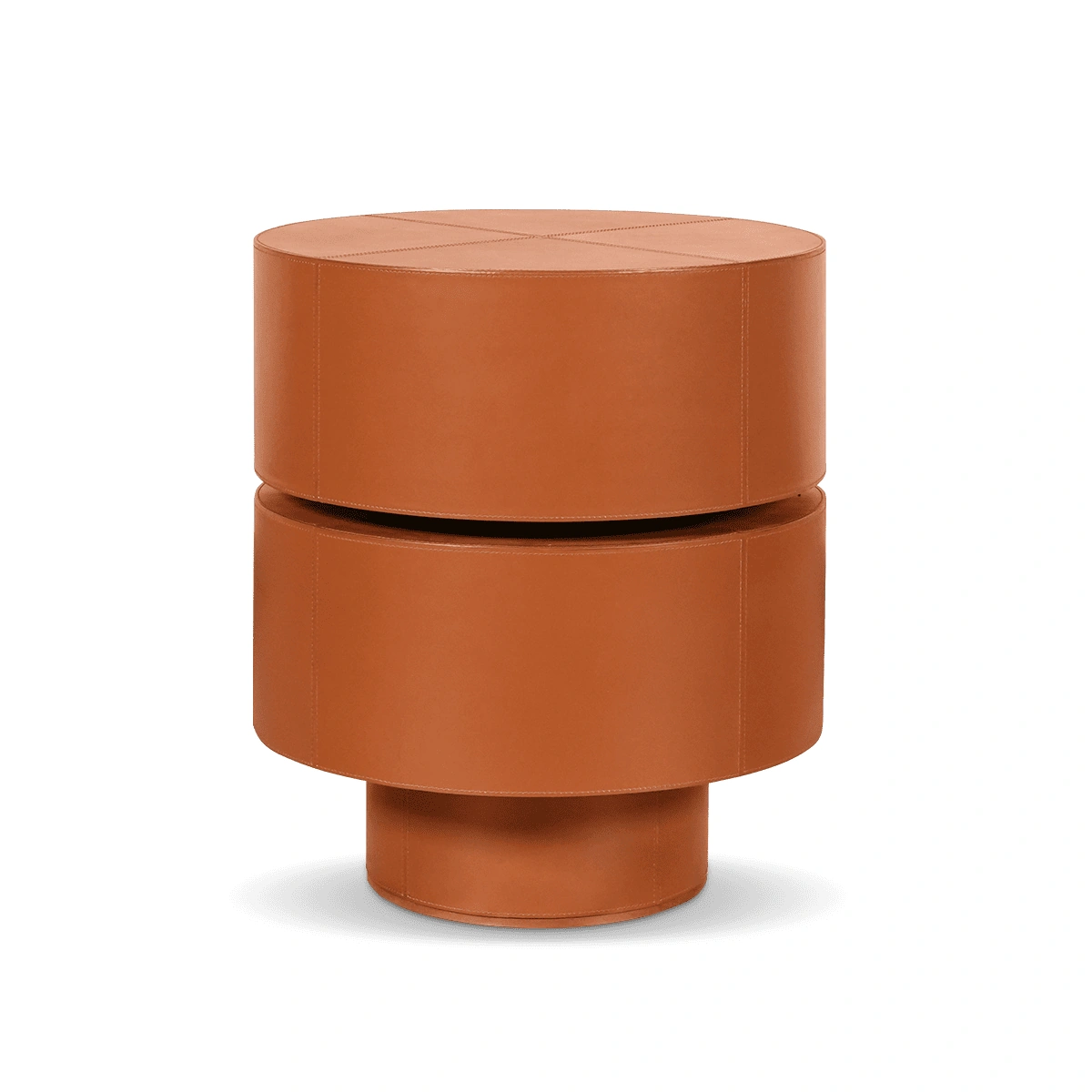 Ring Side Table in Brown Leather and Plywood, Compact Size