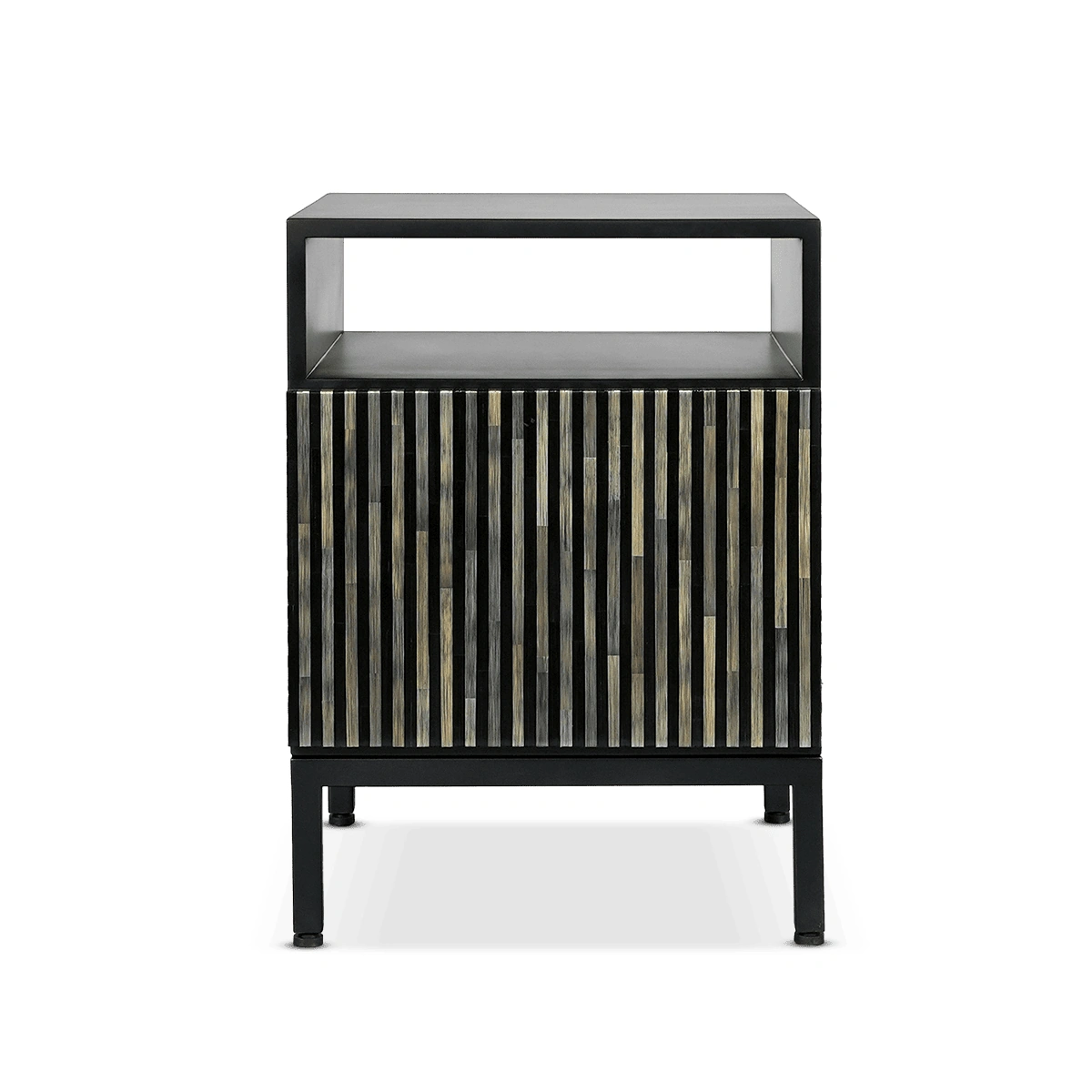 Silver Straw Side Table in Polished Metal and Suede Fabric