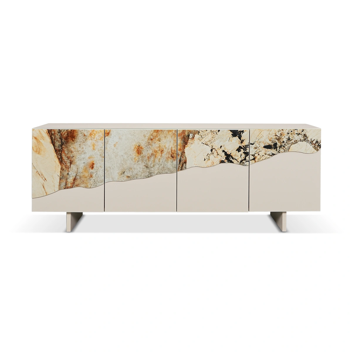 Pisa Beige Lacquered Sideboard with Ceramic Door Details