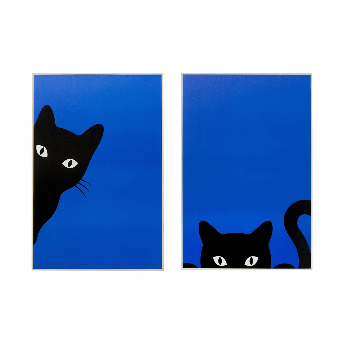Ciao Gatto Blue and Black Framed Picture Set in Light-Colored Wood