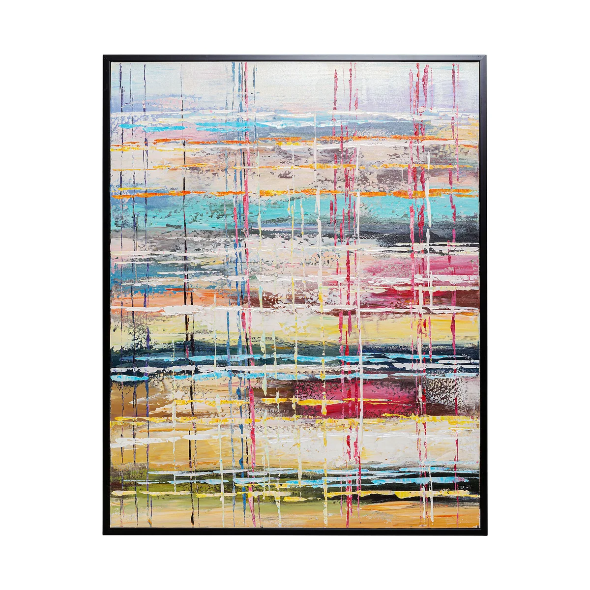 Orizzonte Multicolored Framed Picture in Acrylic Paint on Polyester Canvas