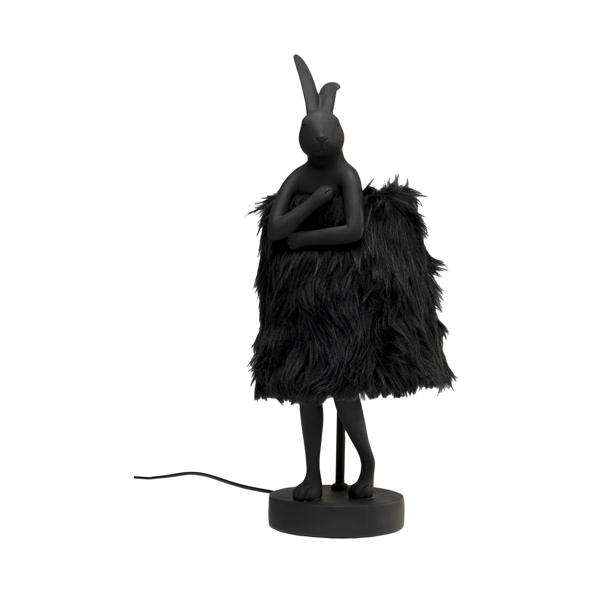 Black Faux Fur Rabbit Table Lamp in Polyresin