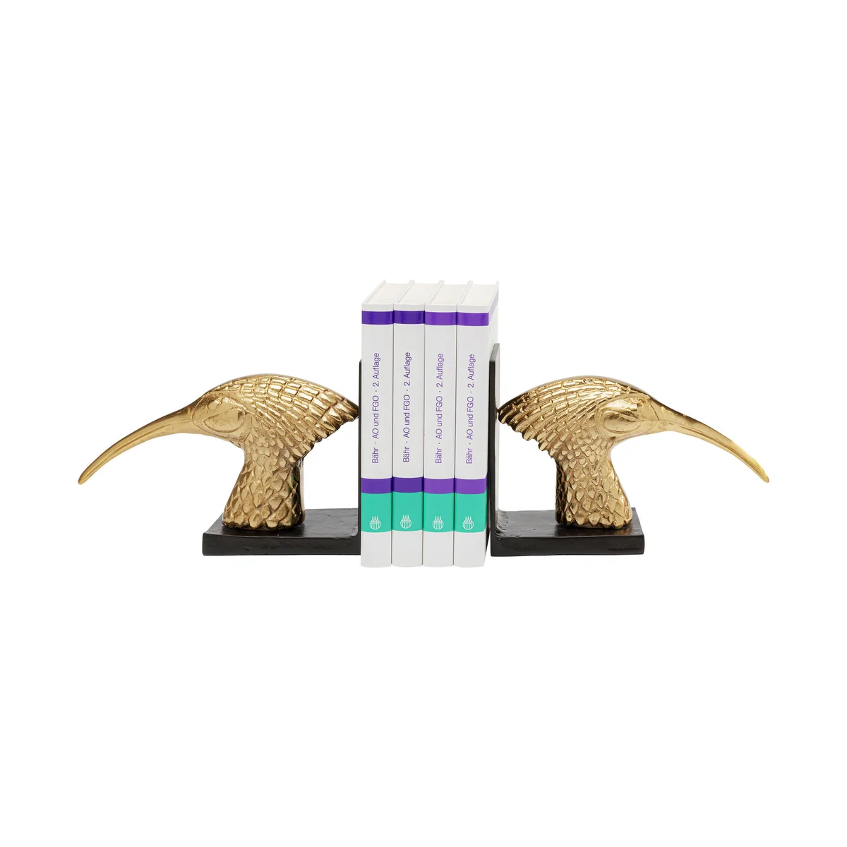 Golden Bird Bookend Set in Aluminum Brass-Plated Gold, Steel Frame