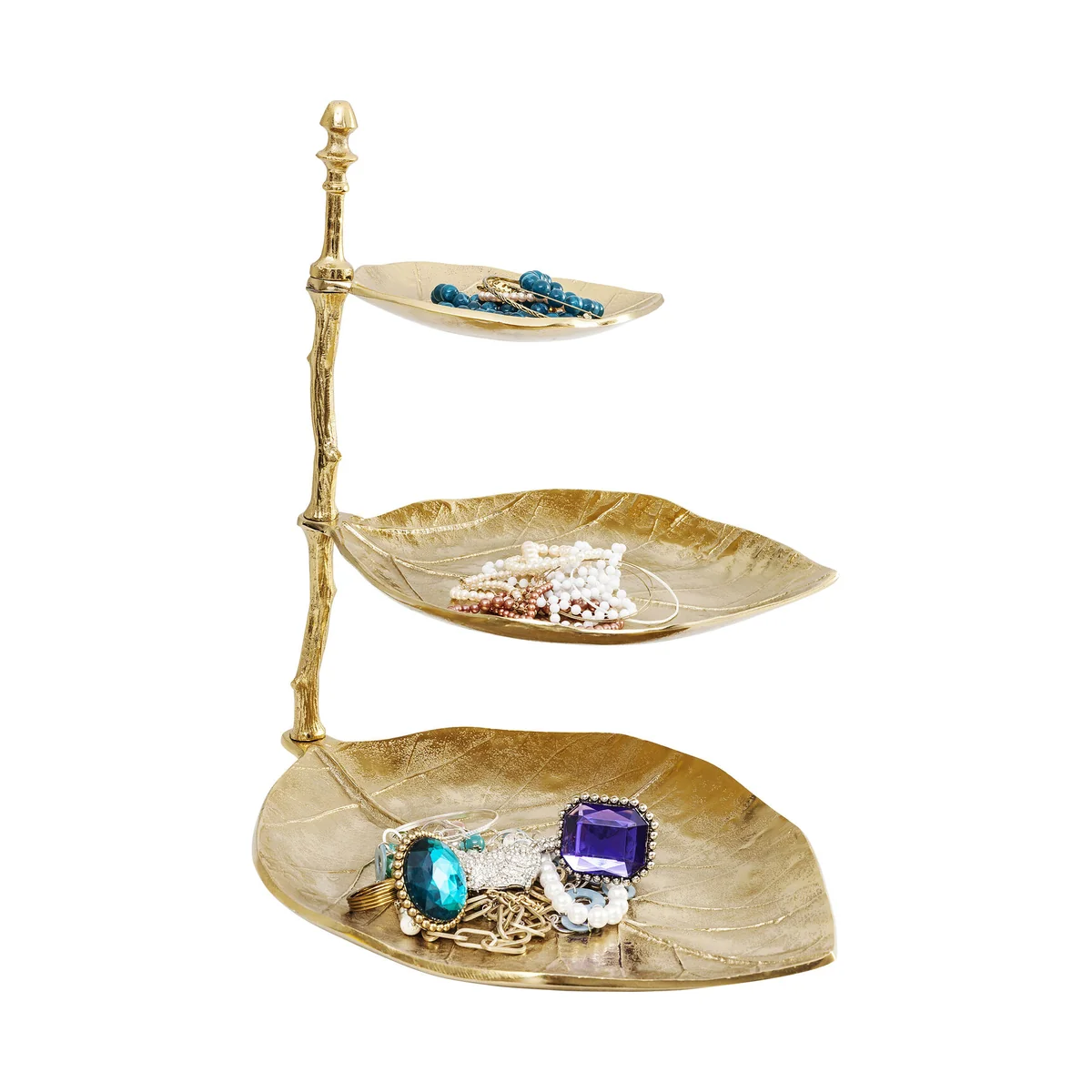 Gold Leaf Deco Etagere, Brass-Plated Aluminum, 32cm x 45cm x 46cm