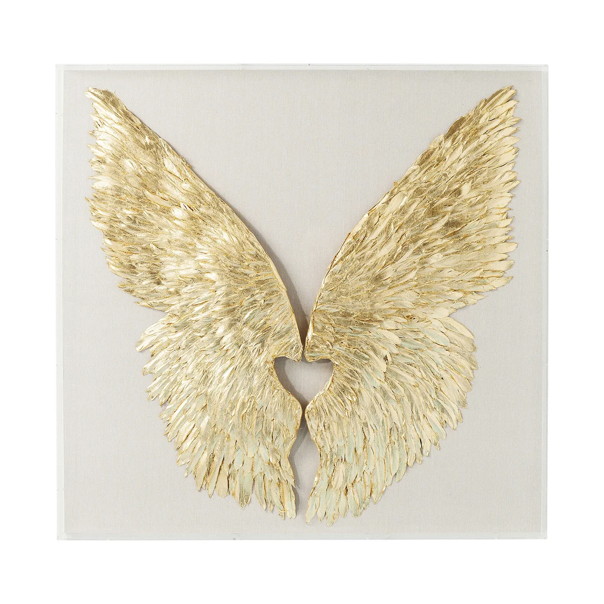 Golden White Wings Wall Decoration, Fir Medium Density Fibreboard (MDF), 120x120 cm