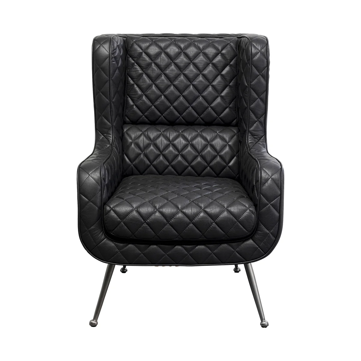 Nonna Black Leather Armchair with Diamond Pattern Quilted Cover