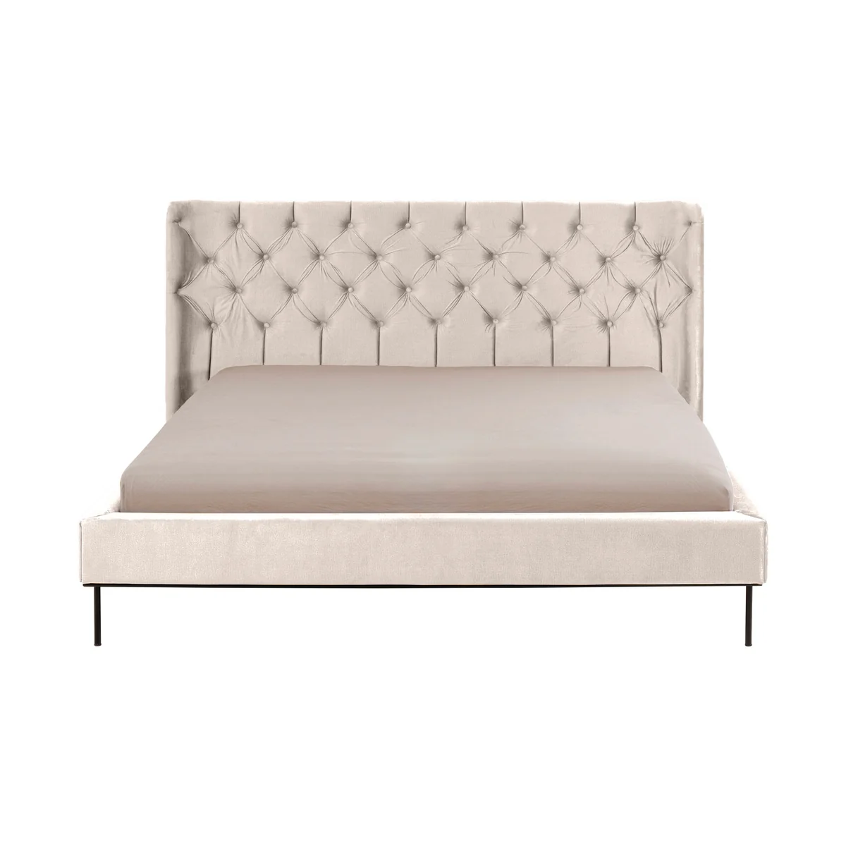 Audrey King Bed in Off-White Velvet-Look Polyester, Size 180 x 200 cm