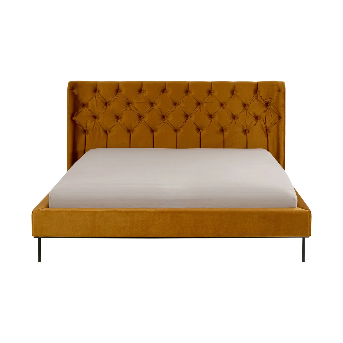 Audrey King Bed in Gold Velvet Look and Solid Beech Wood