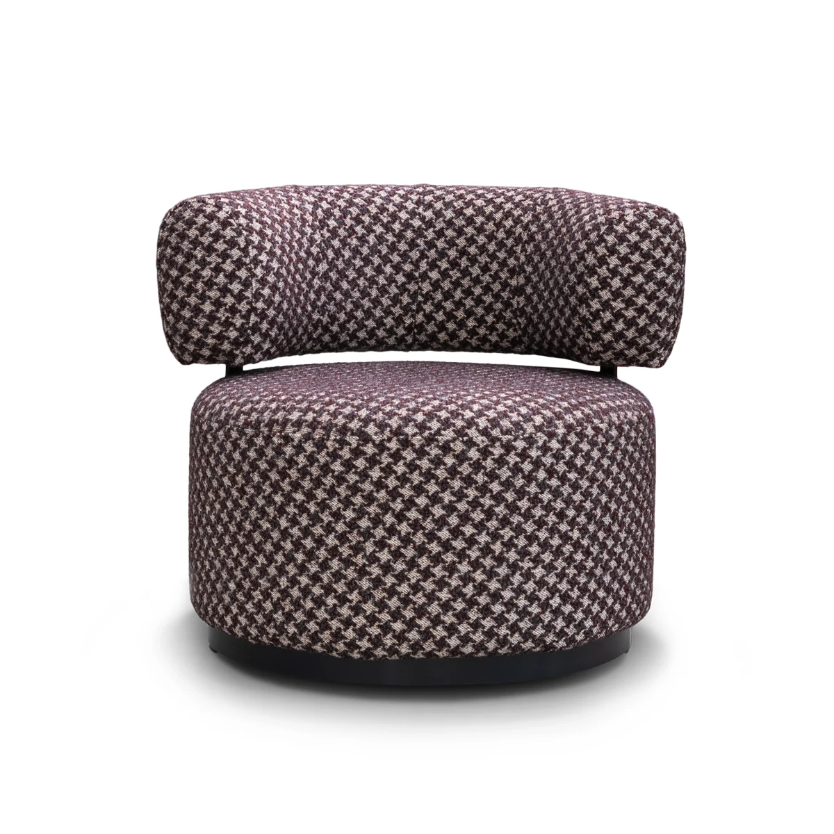 Aston Swivel Armchair – Black | Fabric Upholstery, Smooth Swivel Base & Compact Lounge Seating with Square Check Pattern