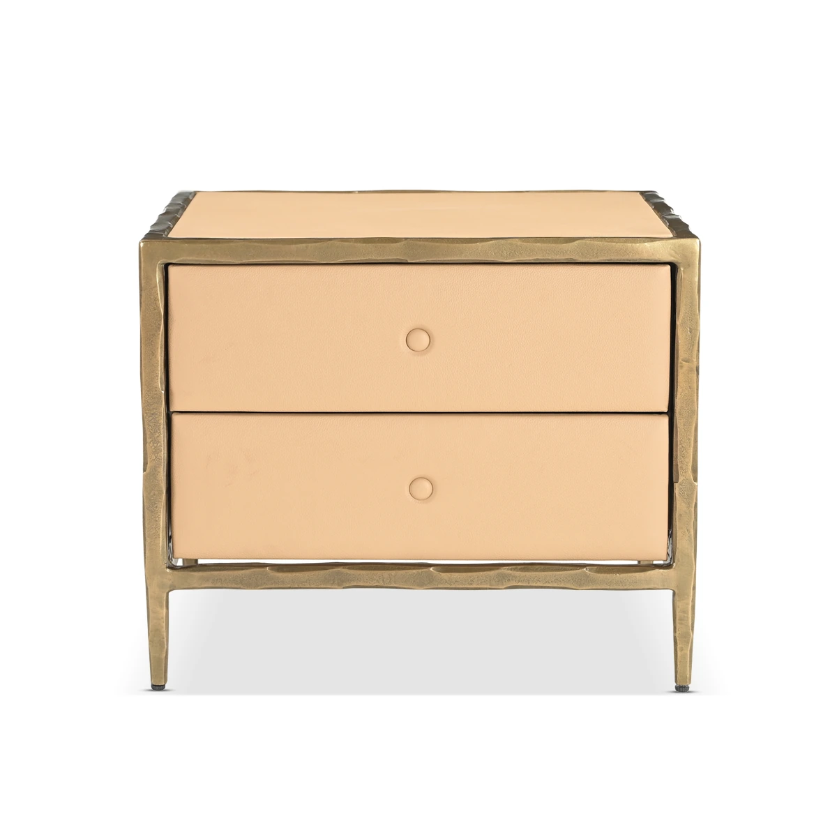 Nyra Bedside Table – Brass | Buff Leather Finish, Functional Storage & Coordinated Bedroom Style