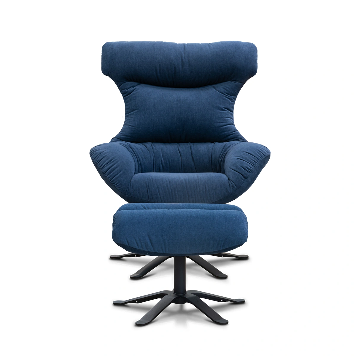 Lungo Armchair with Stool – Blue | Fabric Upholstery, Relaxed Lounge Form & Matching Footrest Comfort