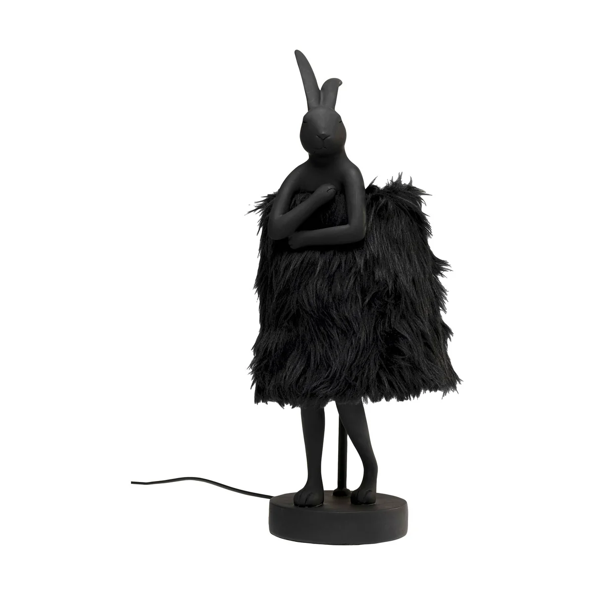 Black Faux Fur Rabbit Table Lamp in Polyresin