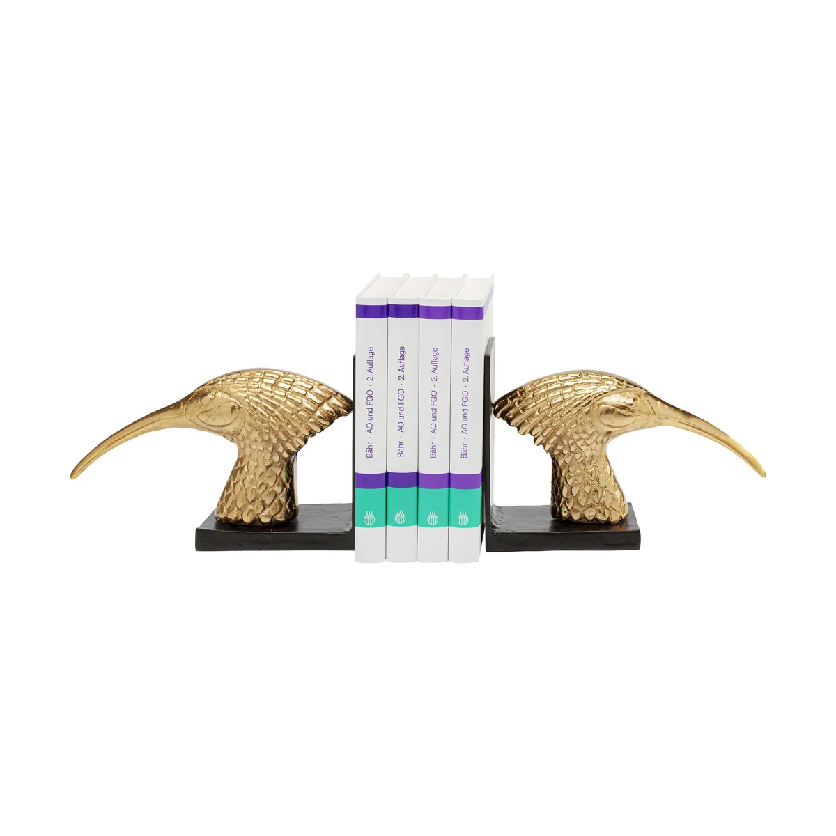 Golden Bird Bookend Set in Aluminum Brass-Plated Gold, Steel Frame