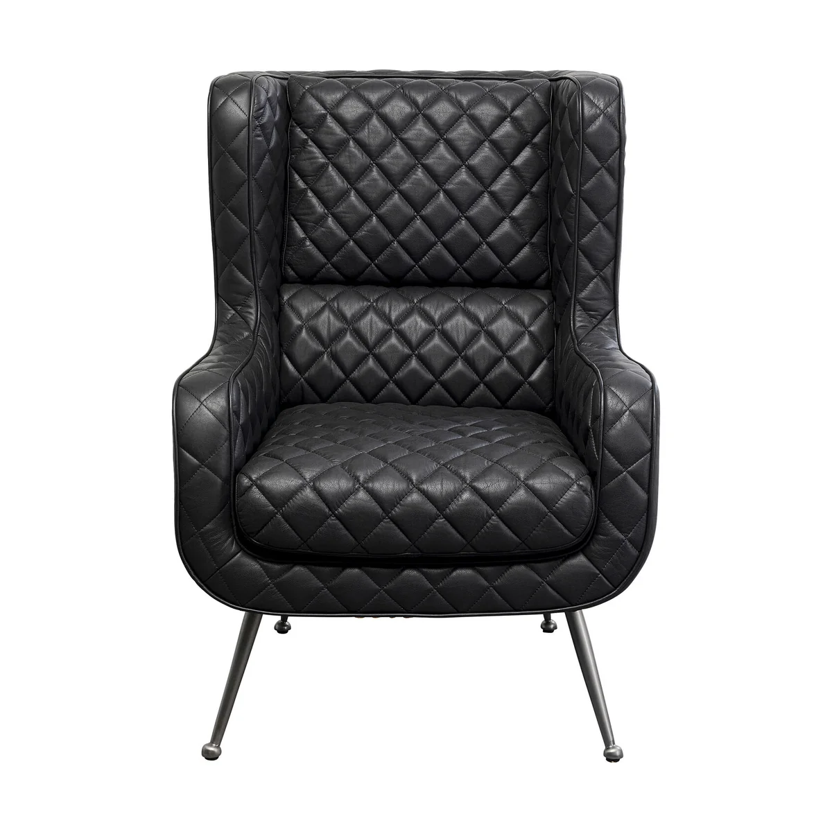 Nonna Black Leather Armchair with Diamond Pattern Quilted Cover