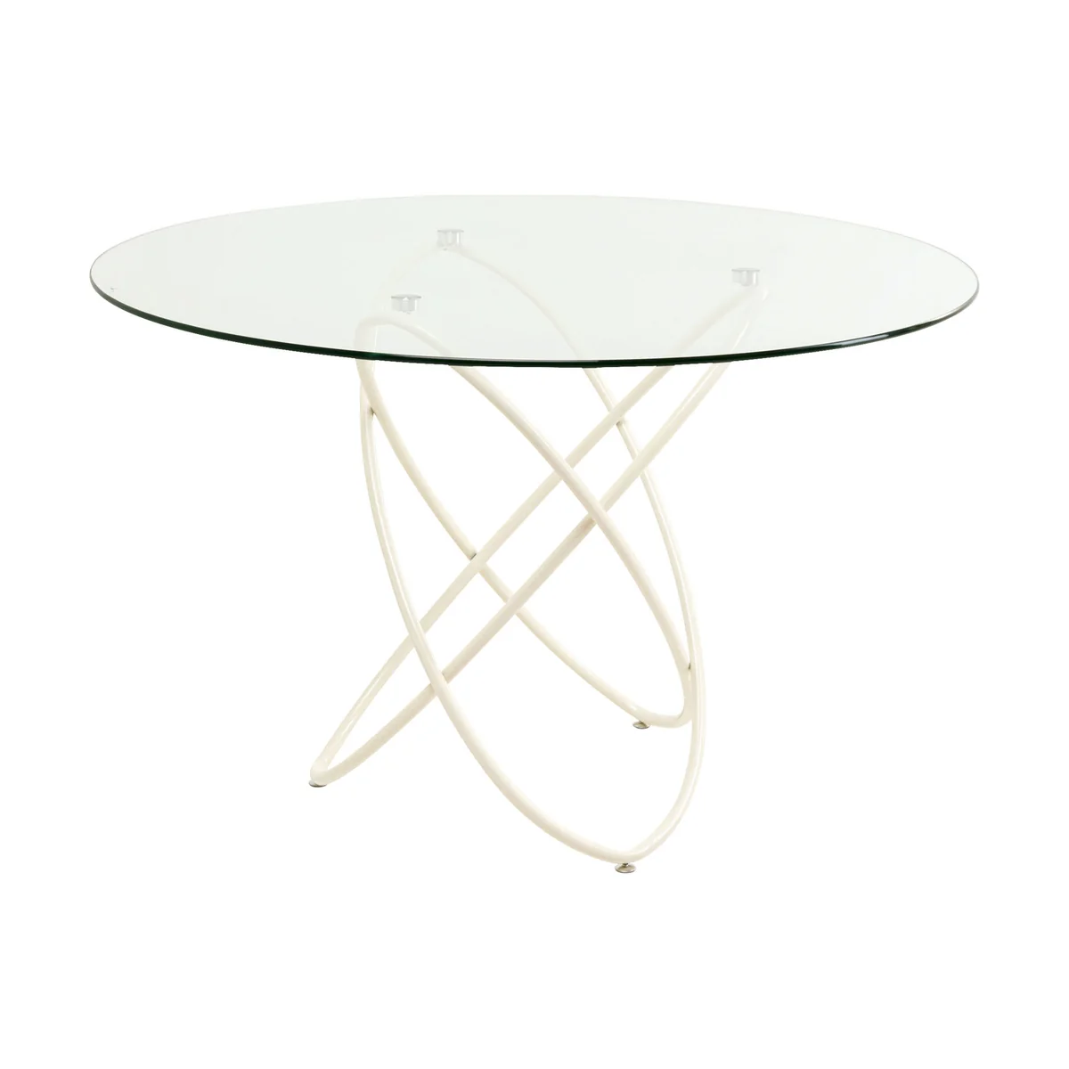 Molekular Dining Table Beige Glass Top with Steel Base, 120 cm Round