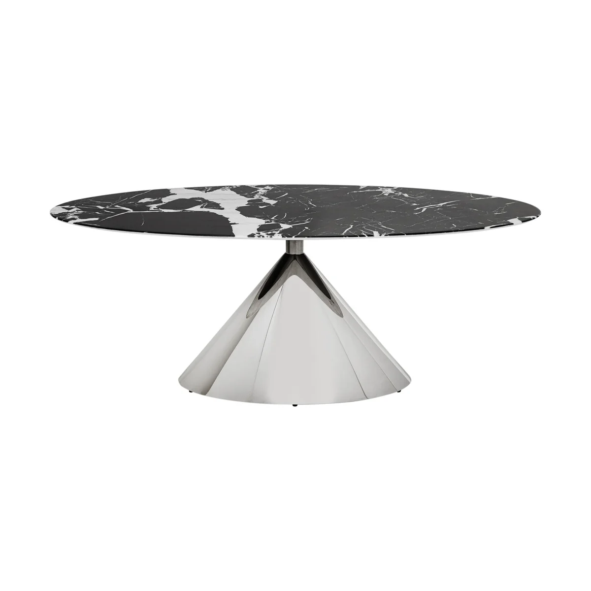 Mambo Dining Table Black Marble Look Polyresin with Chrome Base 200cm