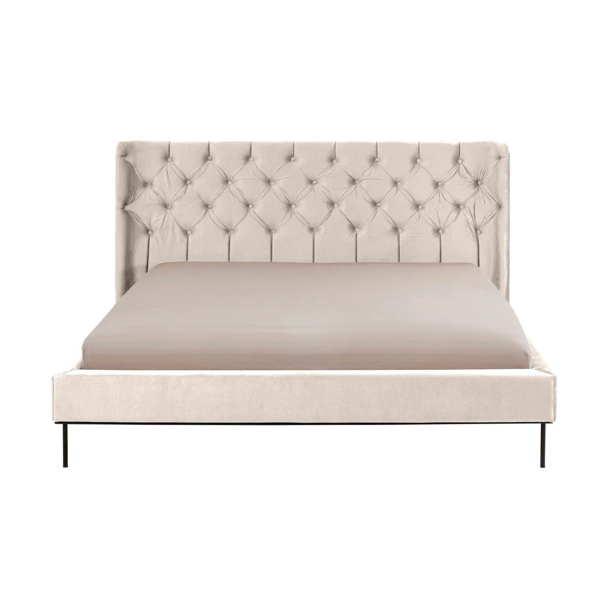 Audrey King Bed in Off-White Velvet-Look Polyester, Size 180 x 200 cm