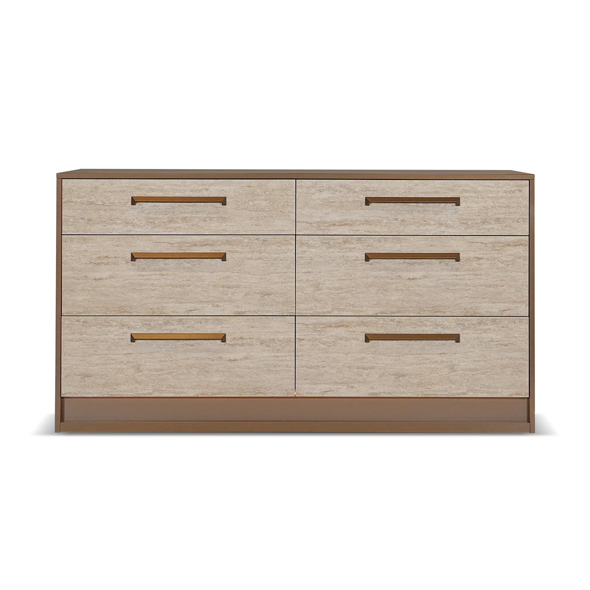 Jo 6 Drawer Dresser – Gold – High Gloss Travertino Eco Stone – Multi-drawer bedroom storage